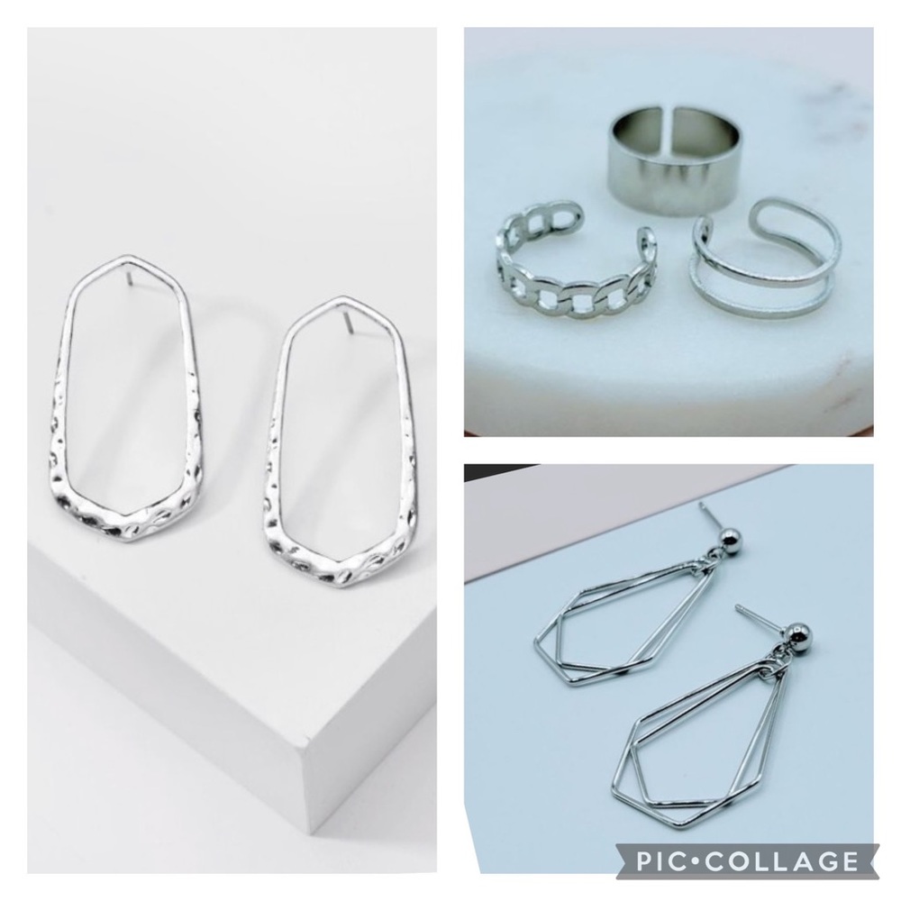 Earrings and Ring Bundle Silver toned